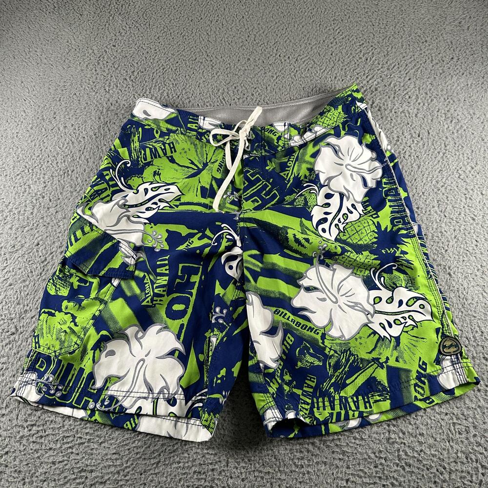 Vtg Billabong Board Shorts Mens 36 Blue Green Floral Hawaiian Surf Swim Trunks